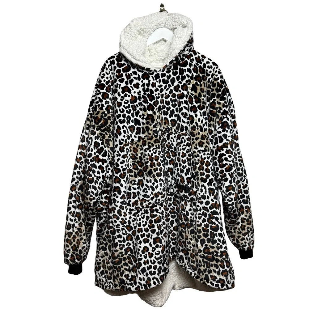 The Comfy Leopard Print Hoodie Women One Size Black Wearable Blanket Oversized